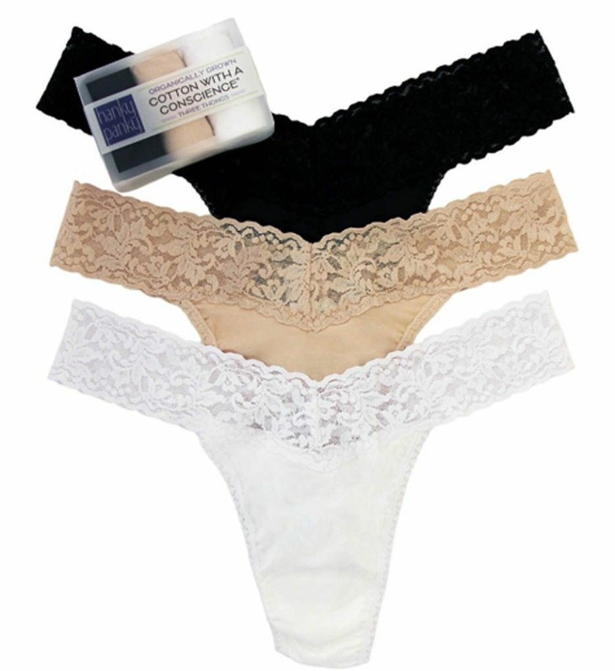 Thong Panties * | Discount Hanky Panky Supima Cotton Original Rise Thong 3 Pack 8918013 Black/Chai/White