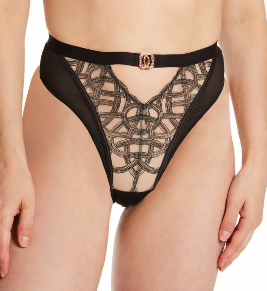 Thong Panties * | Exceptional Design Curvy Kate Scantilly Lovers Knot Thong Panty St2021 Black/Latte