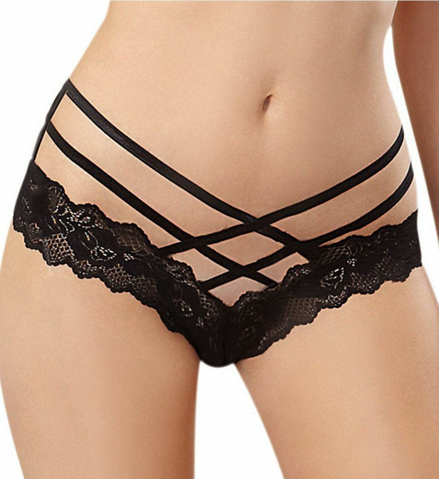 Lace Panties * | Delicate Design Dreamgirl Stretch Lace Criss Cross Panty 1412 Black