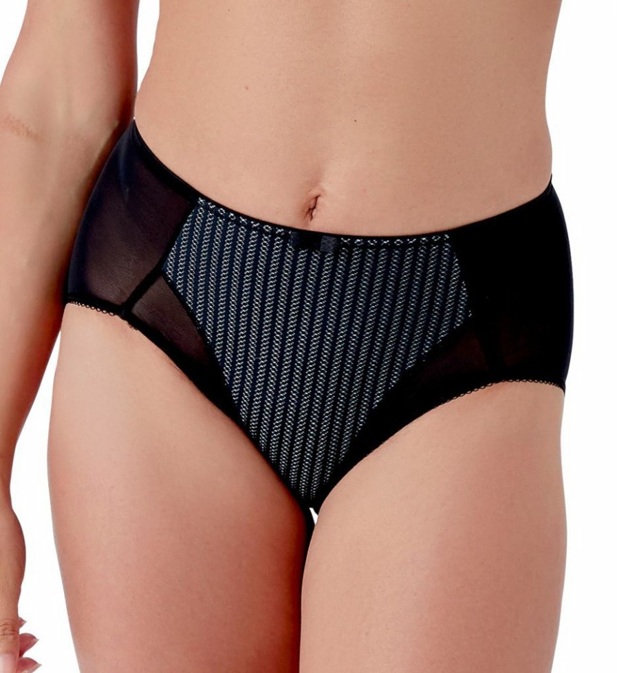 Brief Panties * | Free Delivery Berlei Beauty Stripe Deep Brief Panty B543 Black/Grey