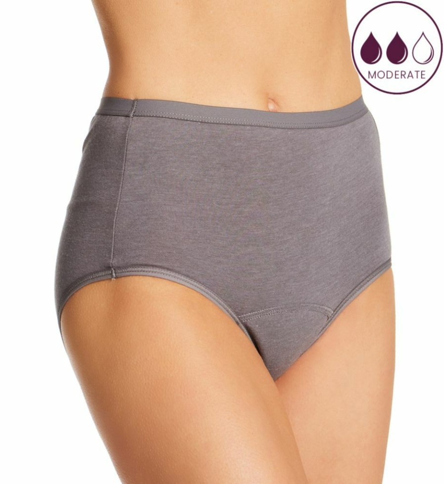 Brief Panties * | Excellent Hanes Comfort Period Moderate Brief Panty 3 Pack 40Fdm3 Pecan/Grey/Black